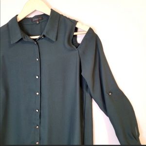 Satin long-sleeved off-the-shoulder cutout blouse size
medium.